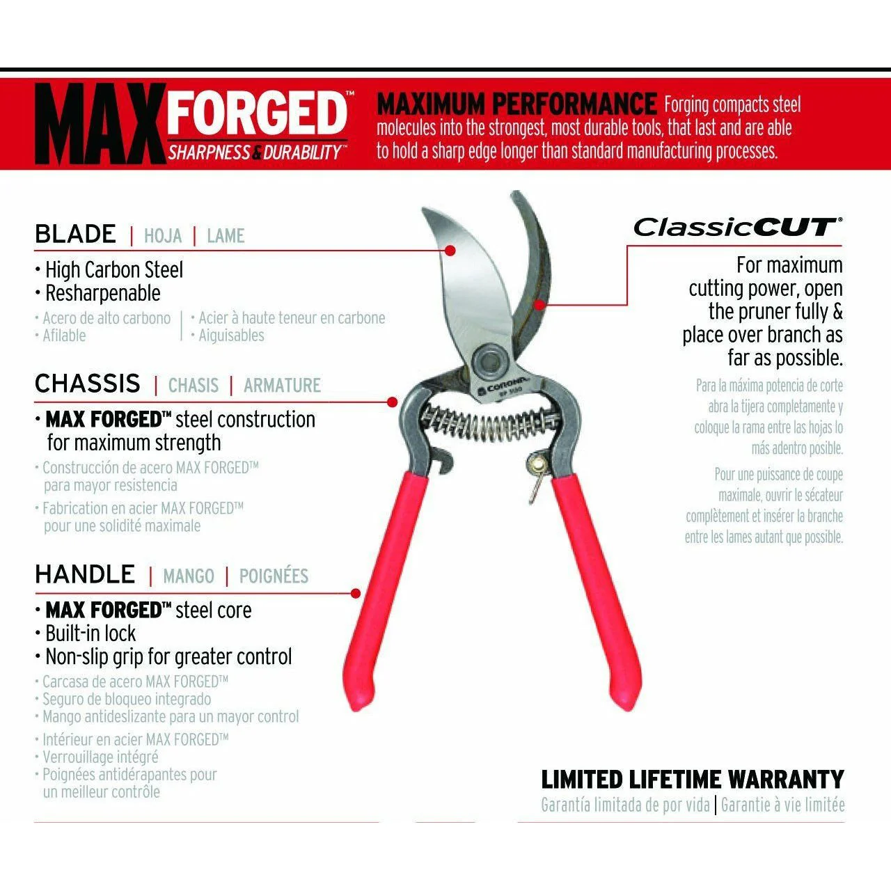 Max Forged Sharpness & Durability ClassicCUT Branch & Stem Pruner 3/4"